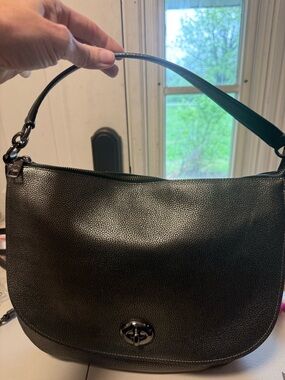 Classic Coach Metallic Leather Crossbody Bag with Turnlock Closure